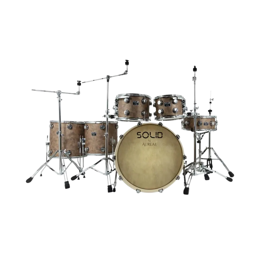 Bateria Acustica Profesional Aureal Solid Vintage C/herraje  Marrón Oscuro