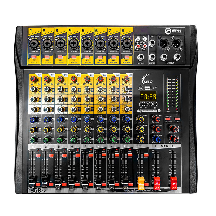Mezcladora Profesional Melo SG8FX 8 Canales
